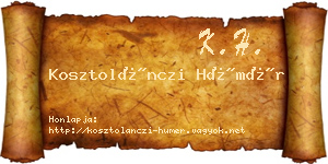 Kosztolánczi Hümér névjegykártya